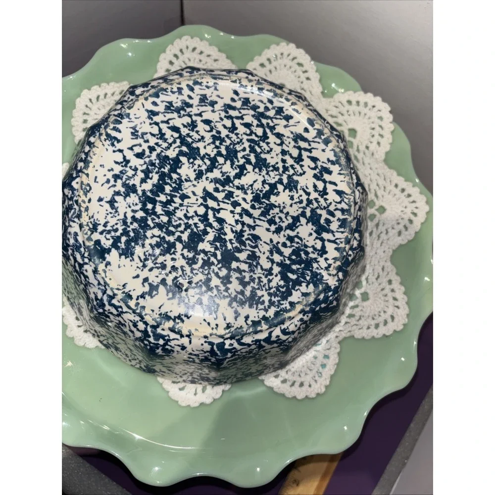 VINTAGE‎ MCCOY BLUE & WHITE SPONGEWARE SPLATTER DESIGN BOWL & PITCHER